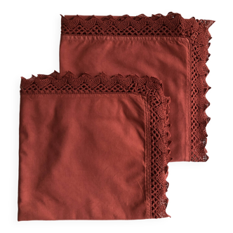 Pair of antique brick red cotton pillowcases