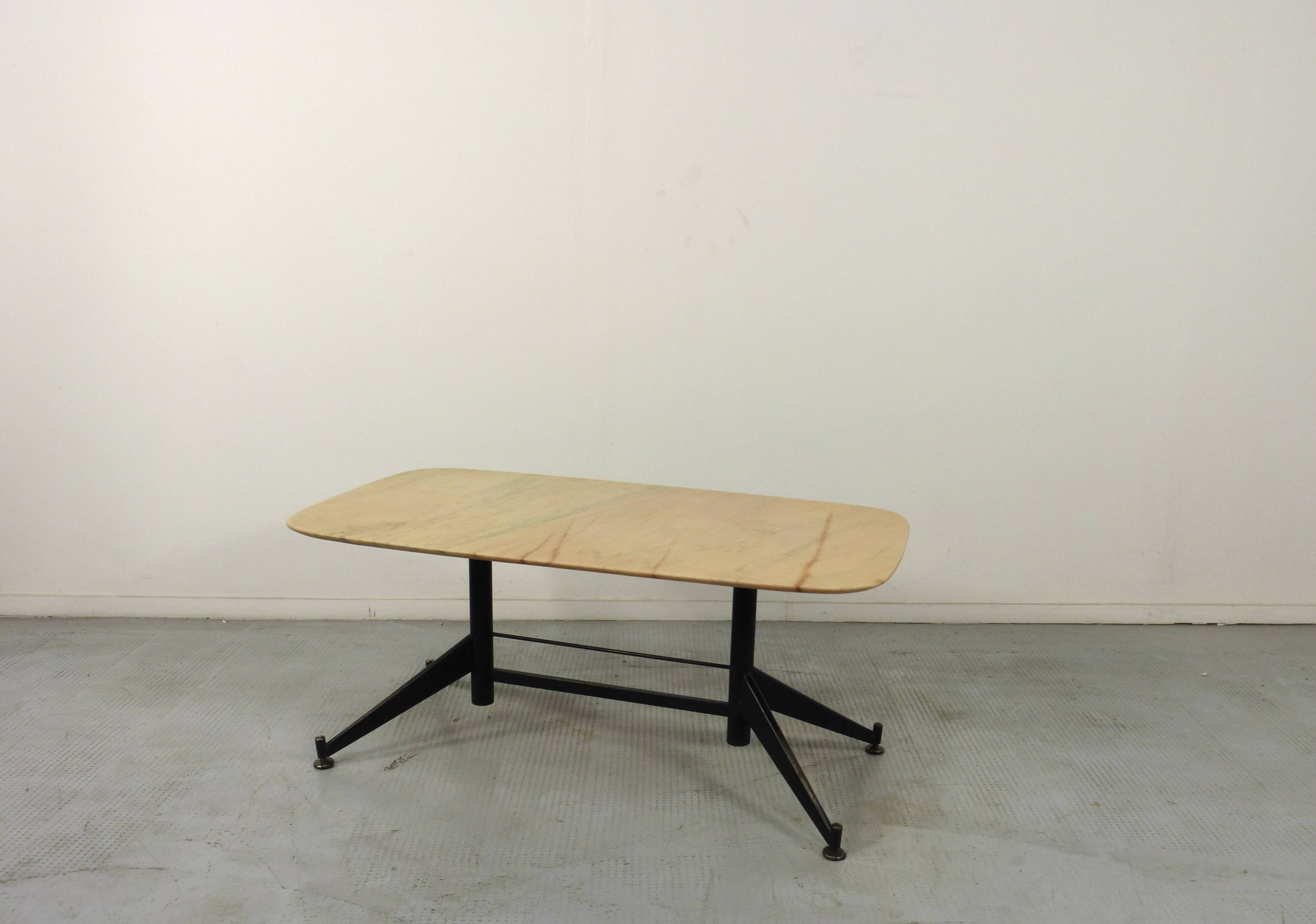 Midcentury Italian Steel And Marble Coffee Table.