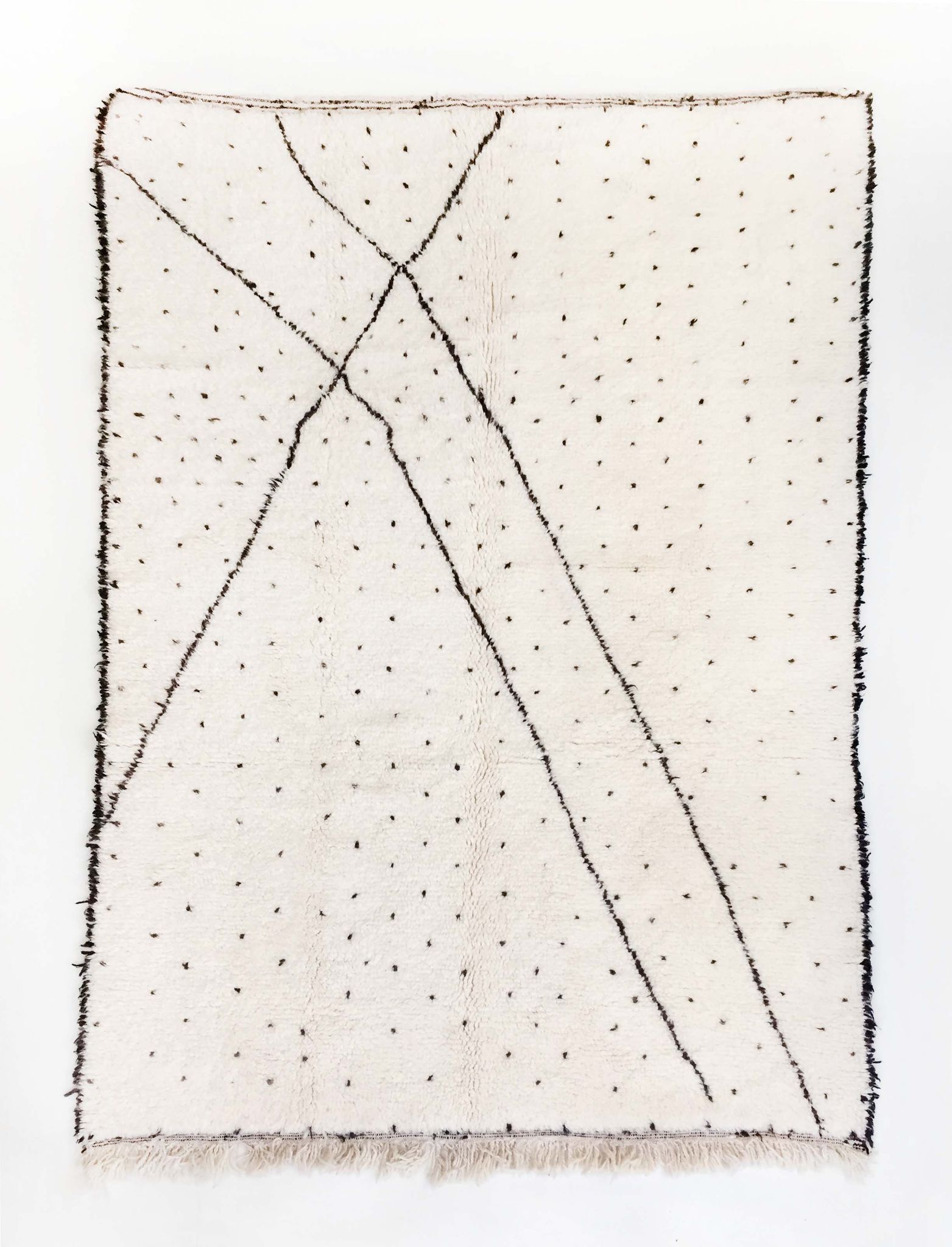Beni Ouarain ecru Berber rug with polka dots and black patterns 235x157cm