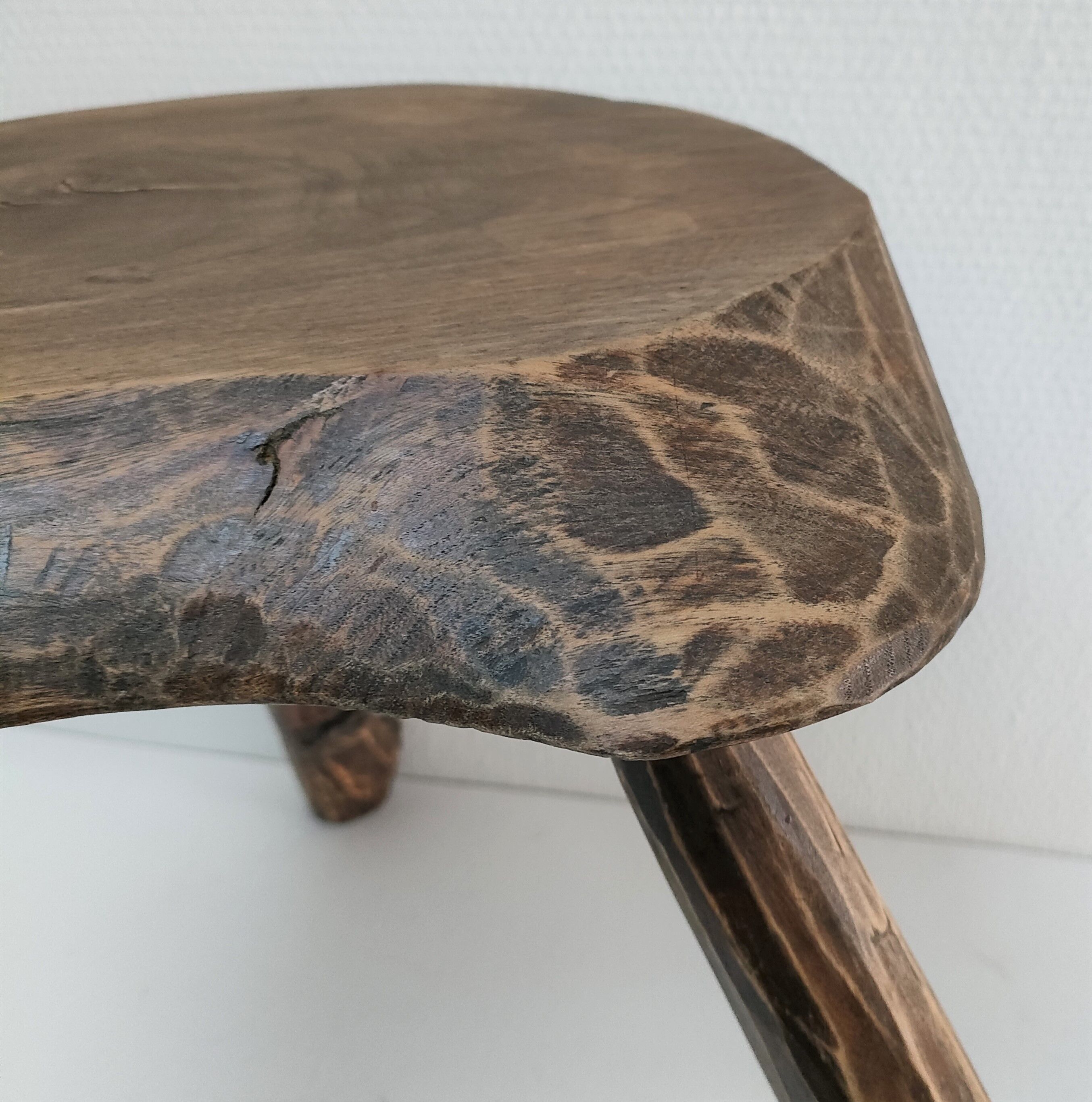 Tripod stool solid wood folk art 60s