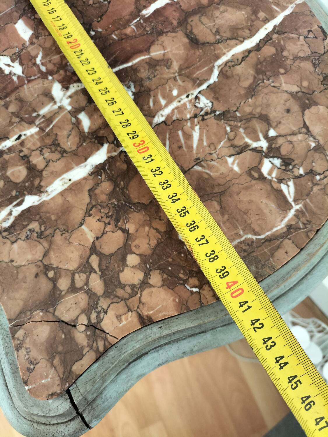 Table de chevet en bois et marbre, 1 tiroir et 1 placard