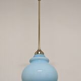 Art Deco style pendant lamp in brass and blue opaline