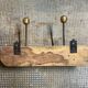 Porte manteau 2 patères en bois, fer et laiton