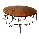 Table and four chairs wrought iron and wood