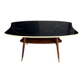 Coffee table in black glass and wood