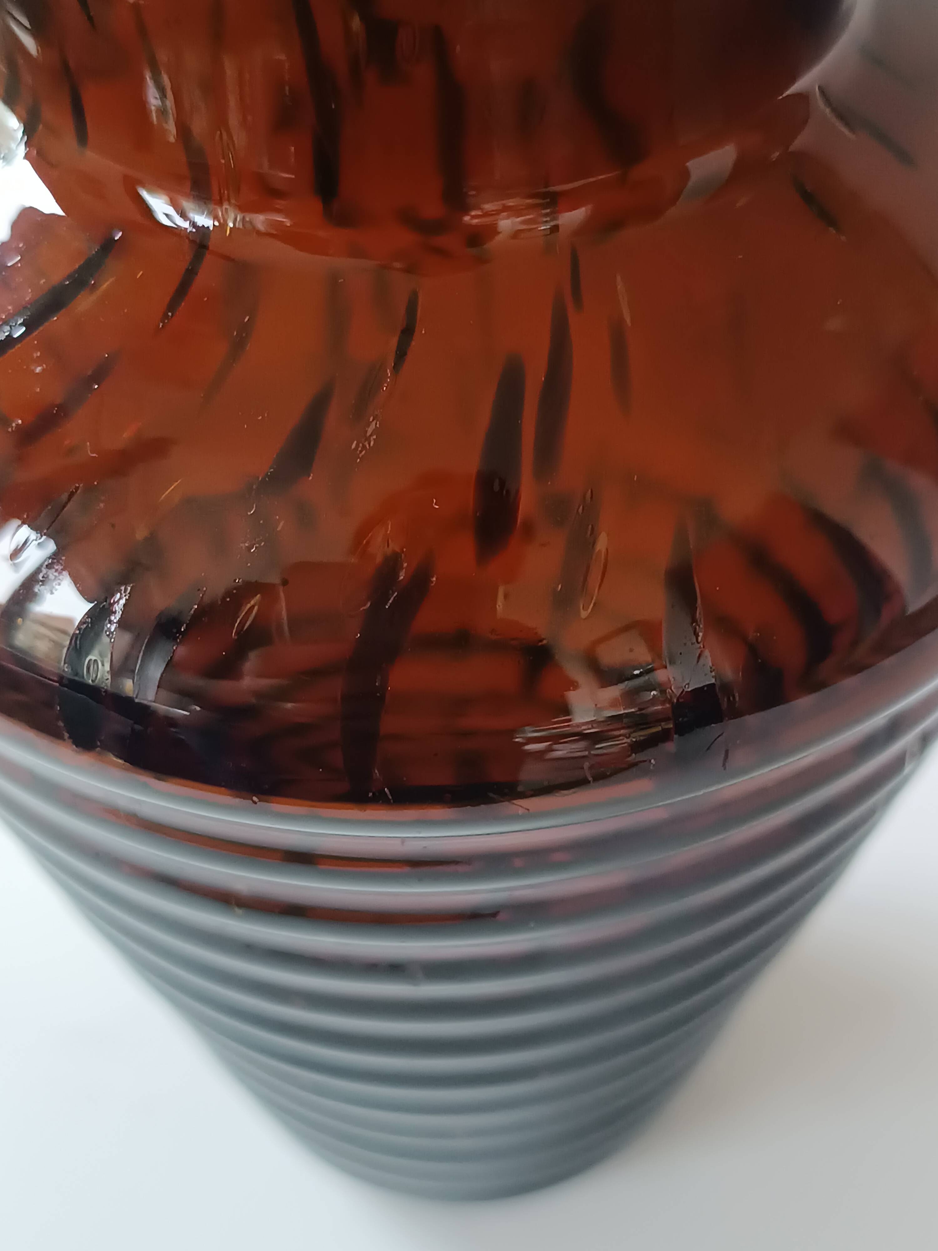 Vintage speckled amber blown glass conical vase