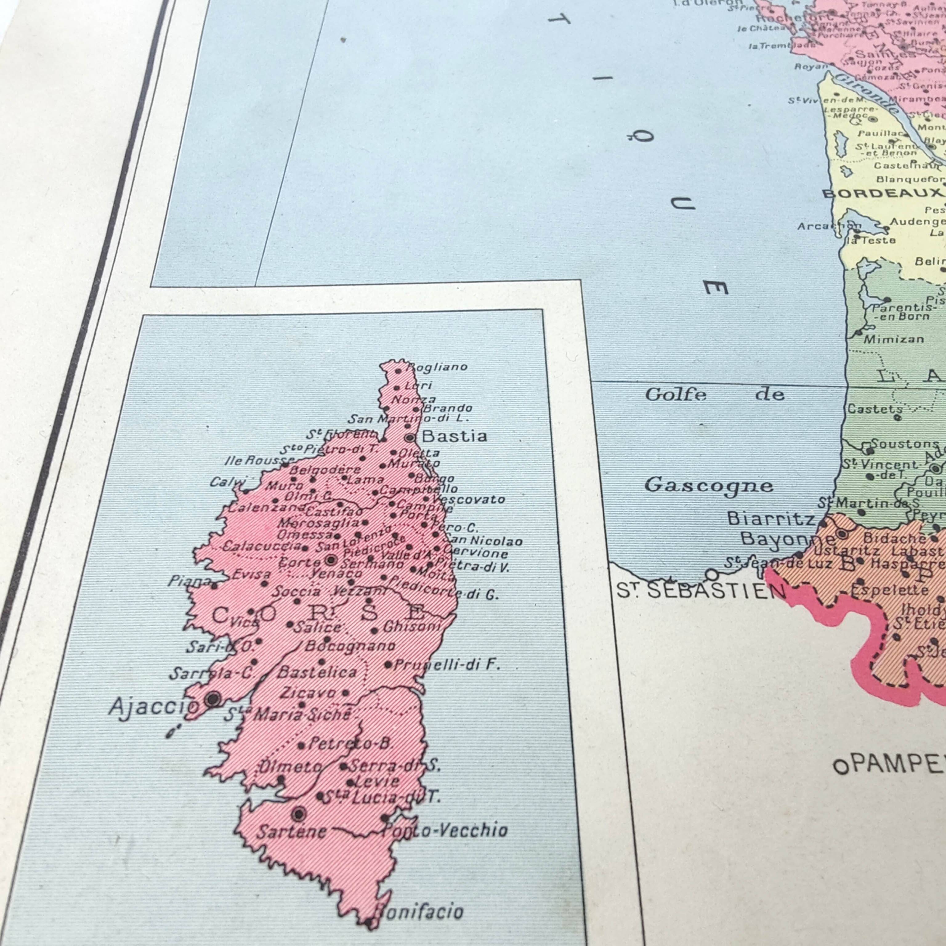 Old map of France and its departments in 1950 43x43cm