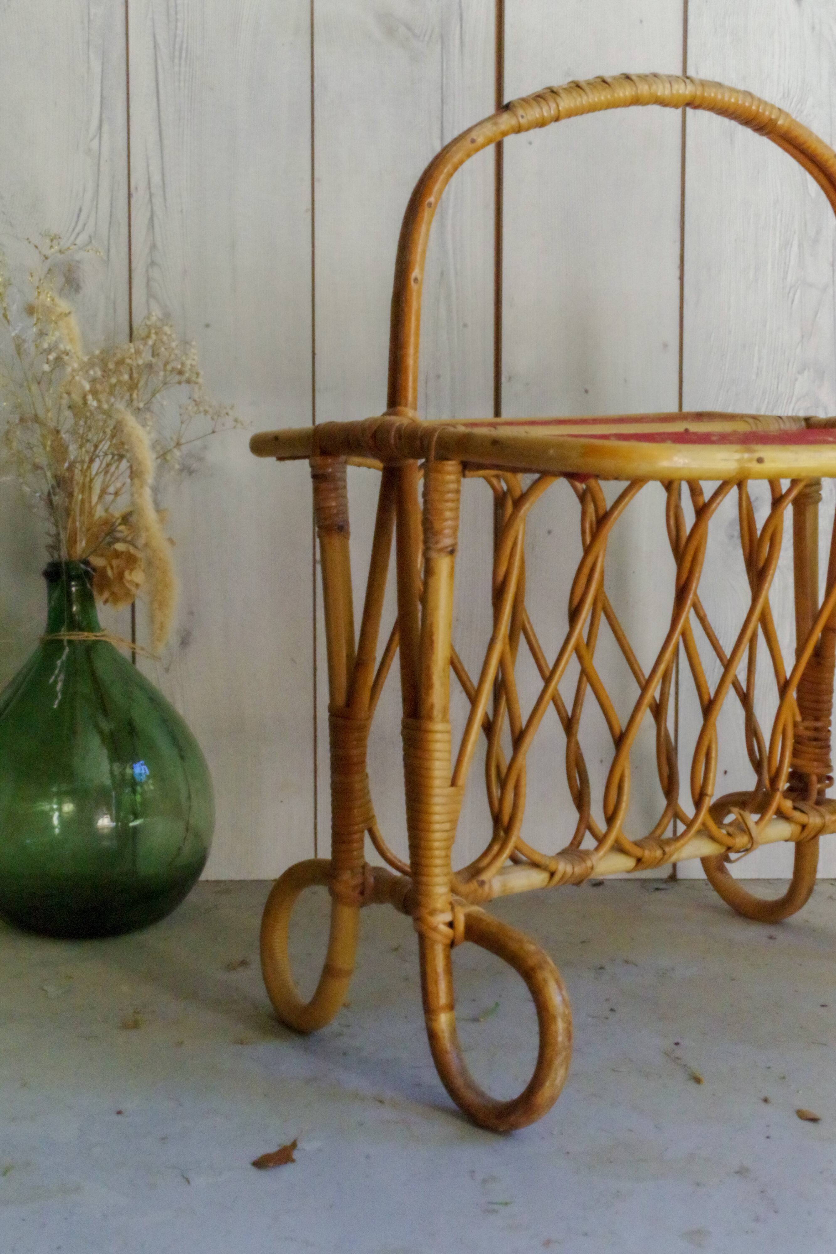 60s rattan magazine holders with trays