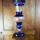Cobalt blue carved crystal vase - Cristallerie de Lorraine