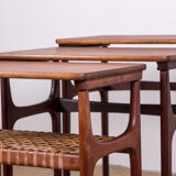Series of three Danish nesting tables in Teak and canning by Erling Torvits for Heltborg Mobler.