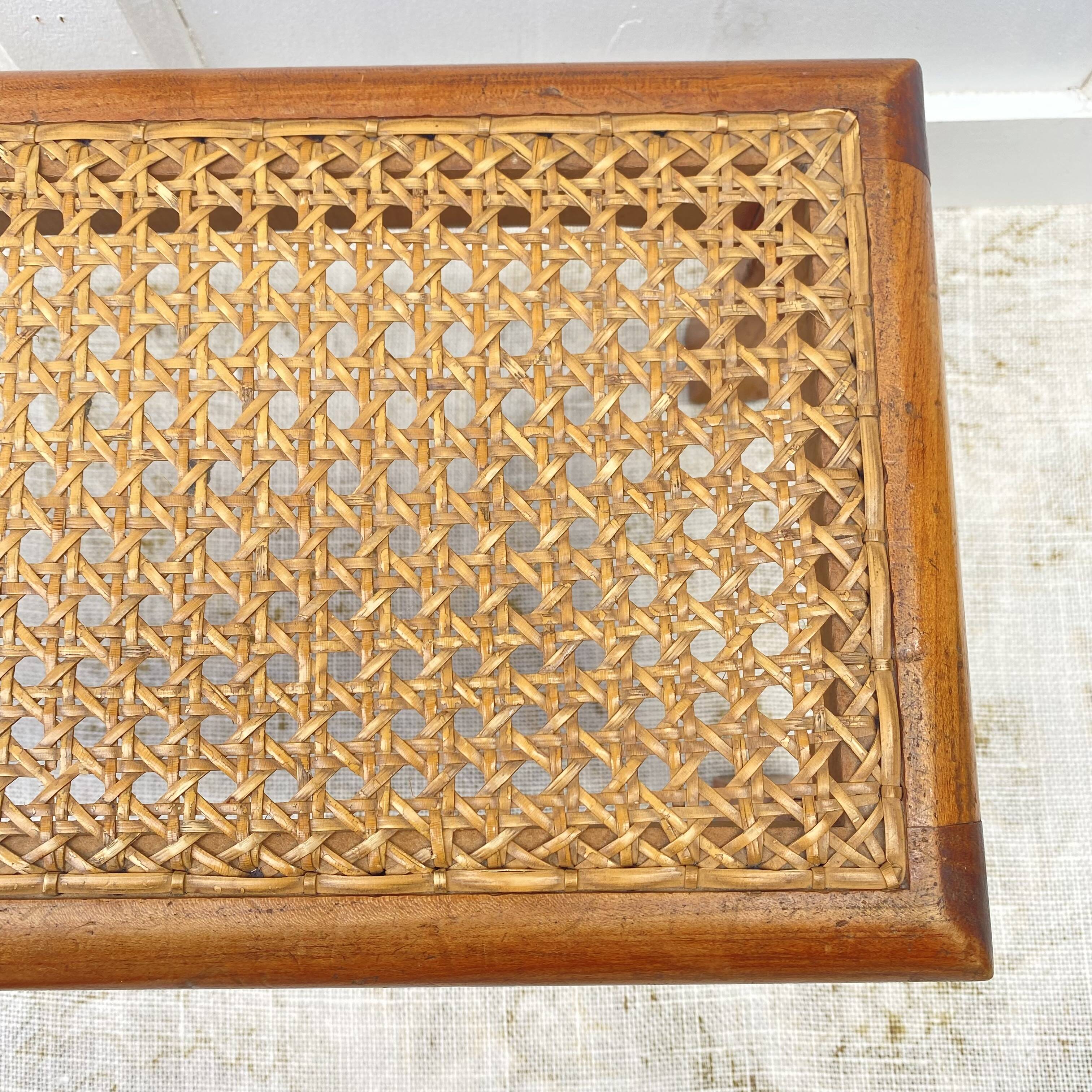 Low stool, wooden and cane footrest