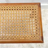 Low stool, wooden and cane footrest