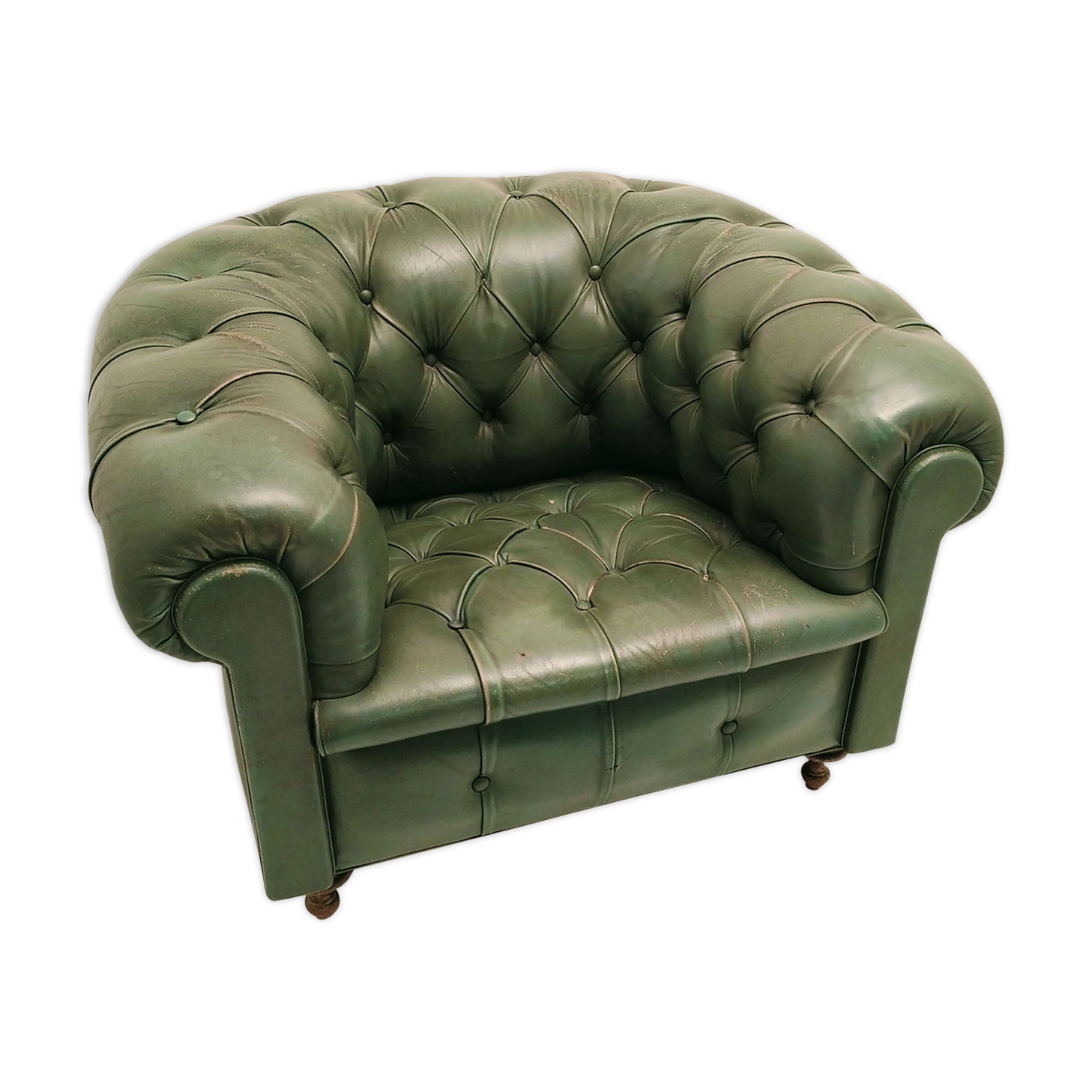 Former chesterfield green leather chair