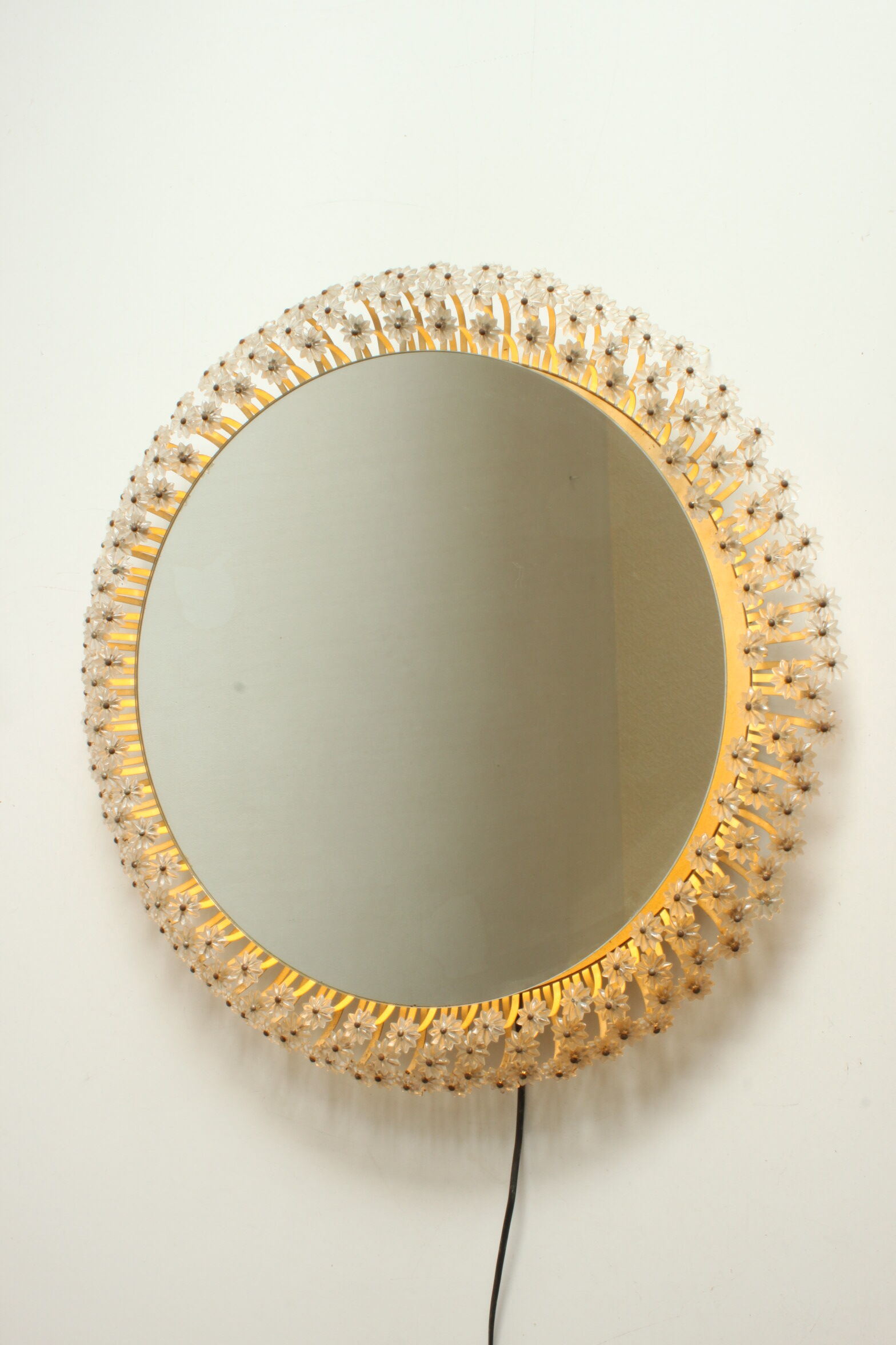 Illuminated flower mirror by Emil Steynar for Rupert Nikoll, Austria 1960s, 68cm.