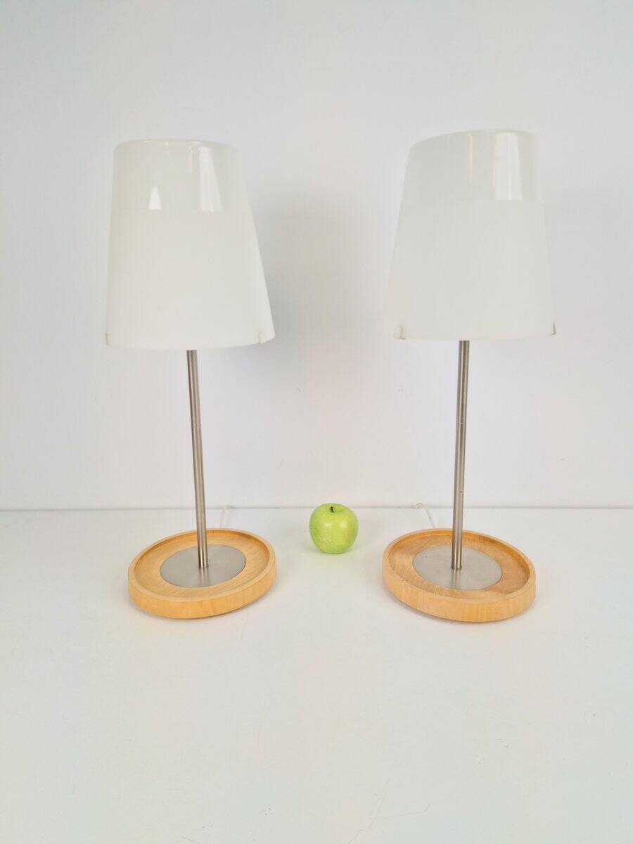 Vintage Basisk Table Lamp in Birch and Glass by Wiebke Braash for Ikea, 2000s, Set of 2