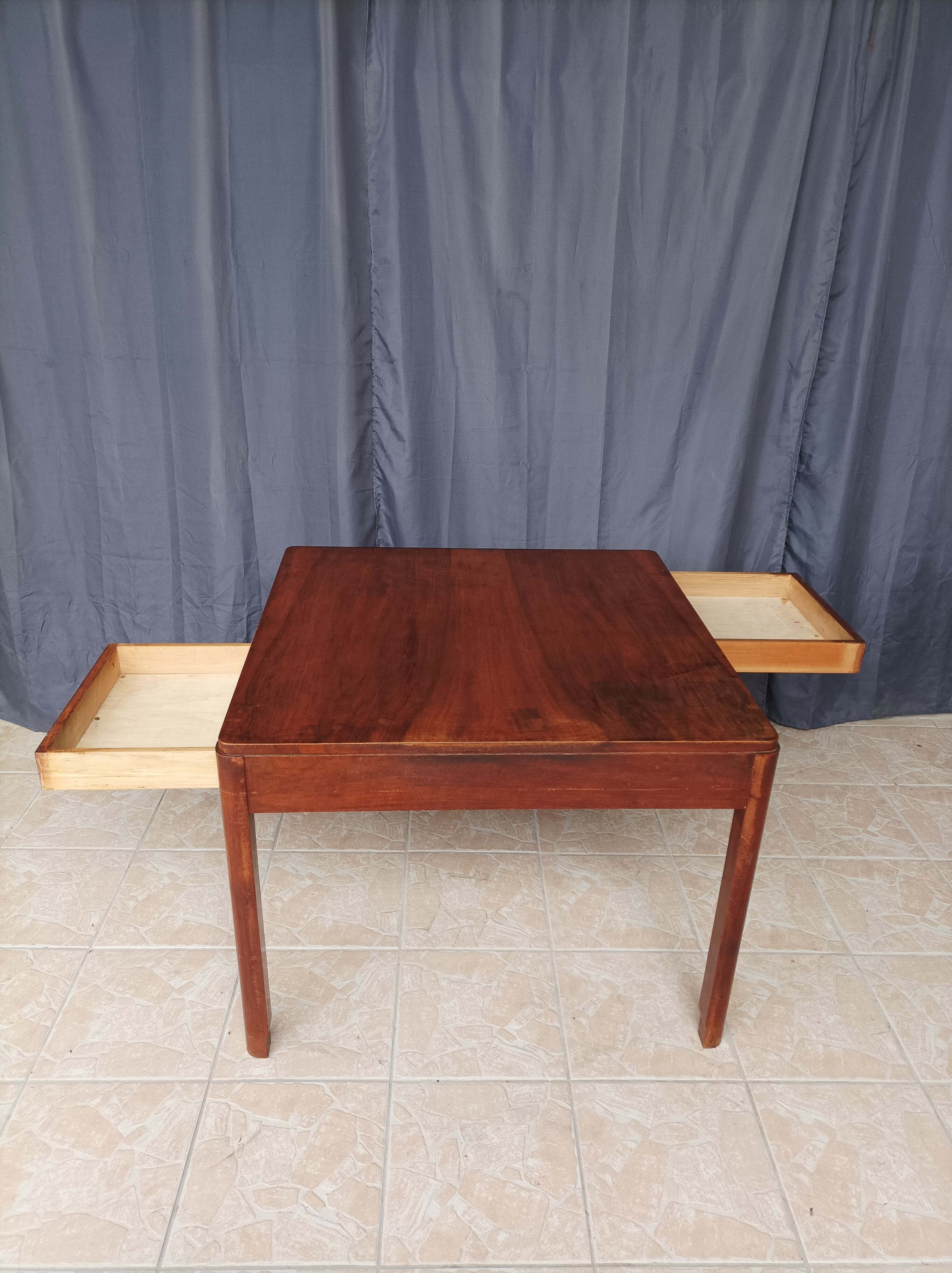 Vintage walnut table with 2 drawers