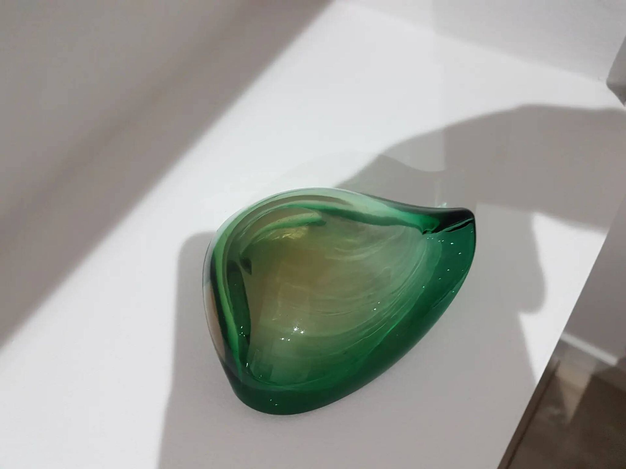 Ashtray, green-brown glass, designed by E. Beranek, Škrdlovice, Czechoslova