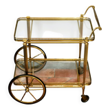 Rolling bar cart in brass and glass, mid-century, Italy