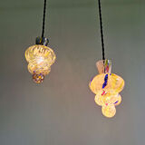 Duo de suspensions en verre soufflé multicolore, Murano, 1950-60