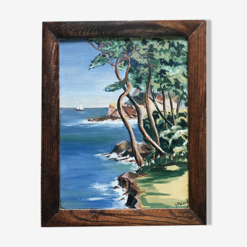 Peinture sur bois, signée – bord de mer