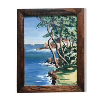 Peinture sur bois, signée – bord de mer