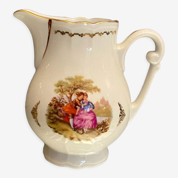 Porcelain milk jug decorated with eighteenth-century style gallant couple decoration