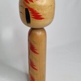 Vintage Signed Japanese Kokeshi Doll, Hand Painted Red Floral Decor, 32cm