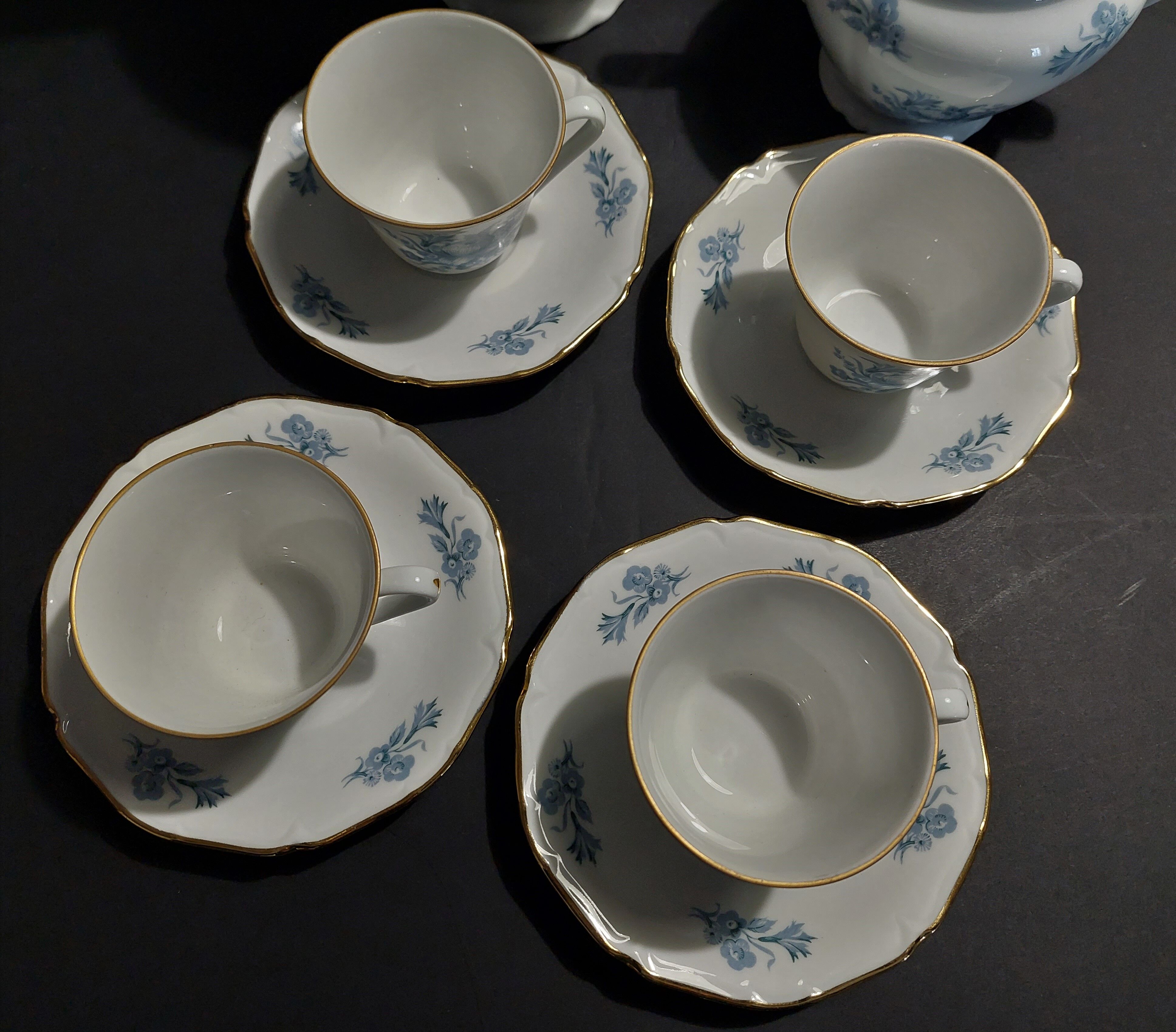 Limoges porcelain coffee set four cups pouring and sugar bowl