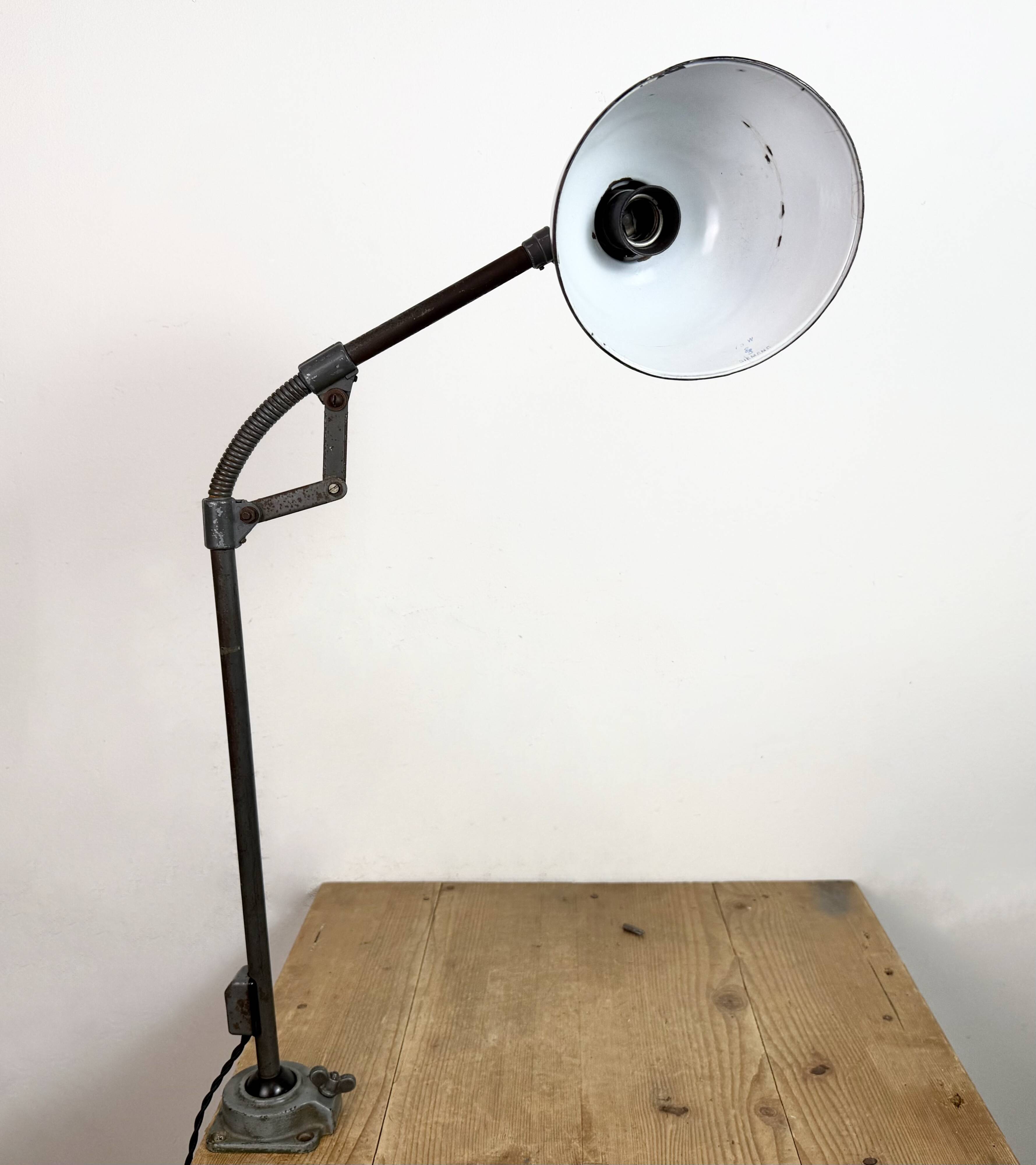 Industrial Grey Enamel Workshop Table Lamp from Siemens, 1950s