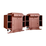 Pair of art deco bedside tables renovated Red ochre