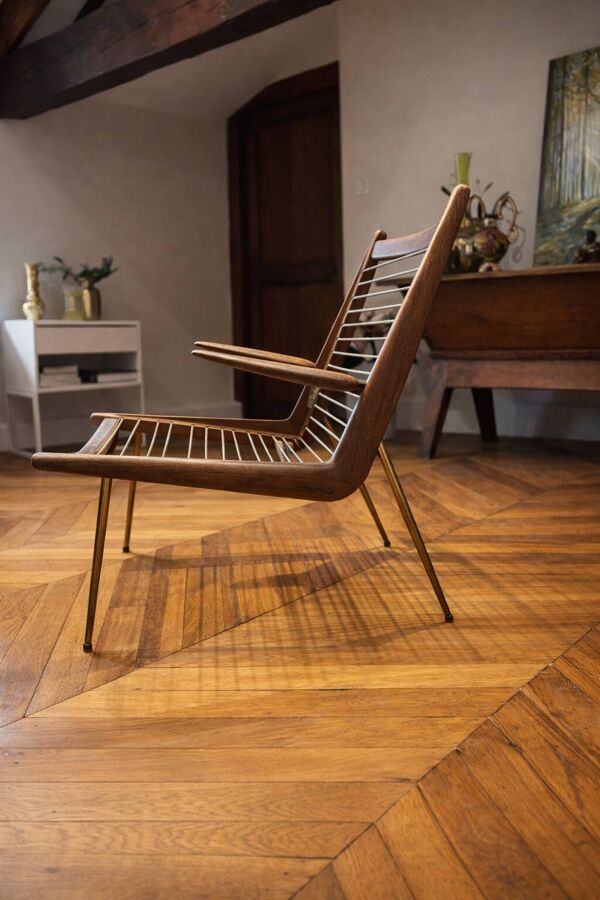 Fauteuil boomerang de peter hvidt & nielsen, original année 50