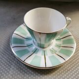 Digoin cup and saucer in green-striped Sarguemines