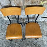 Paire de chaise ancienne metal noir + assise & dossier bois