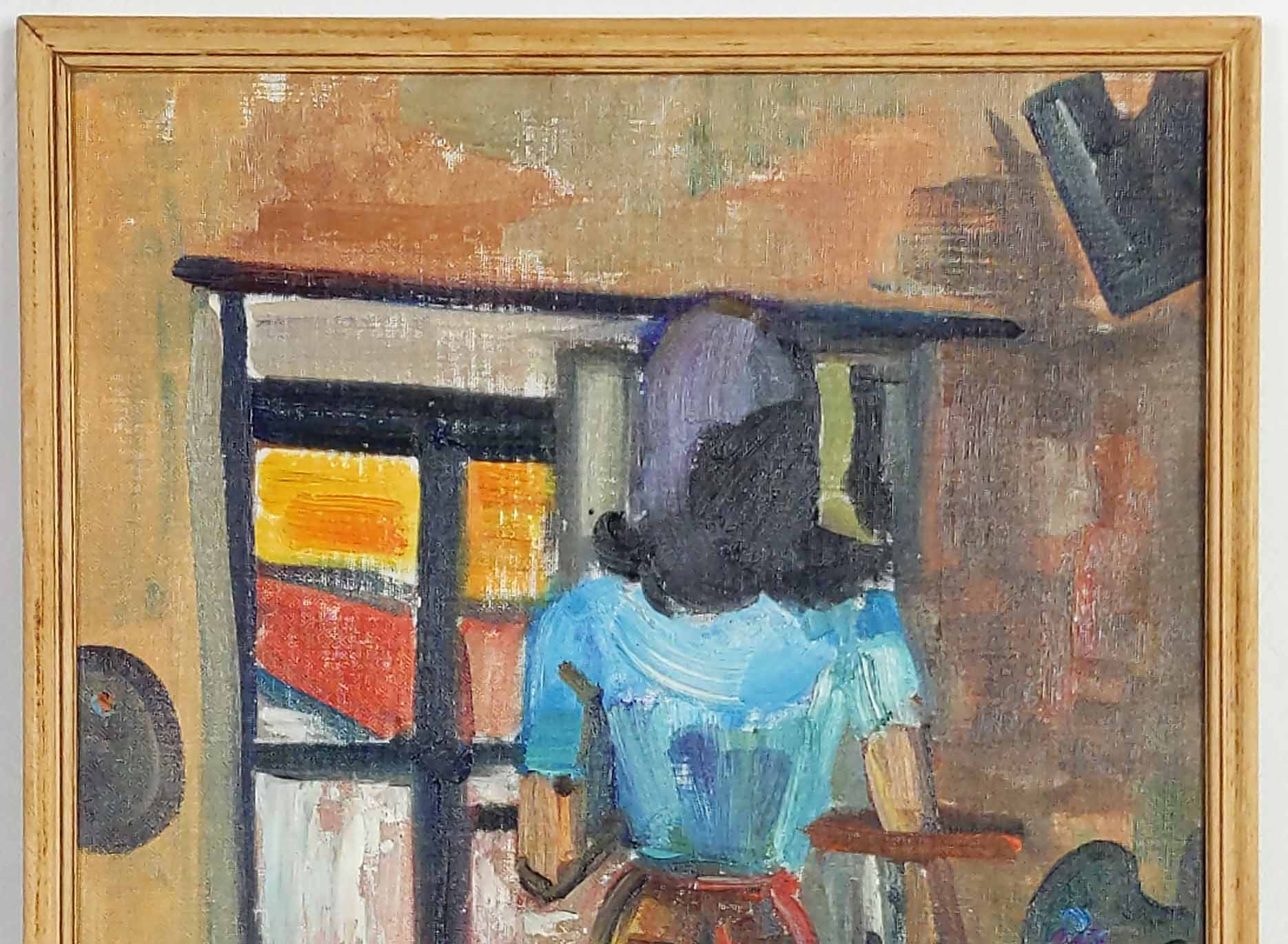 Oil painting of a young woman signed Milon 1967