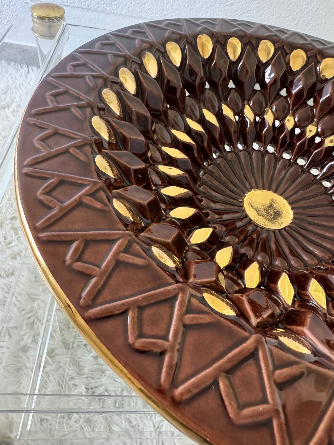 Large decorative openwork ceramic dish Vallauris 60s