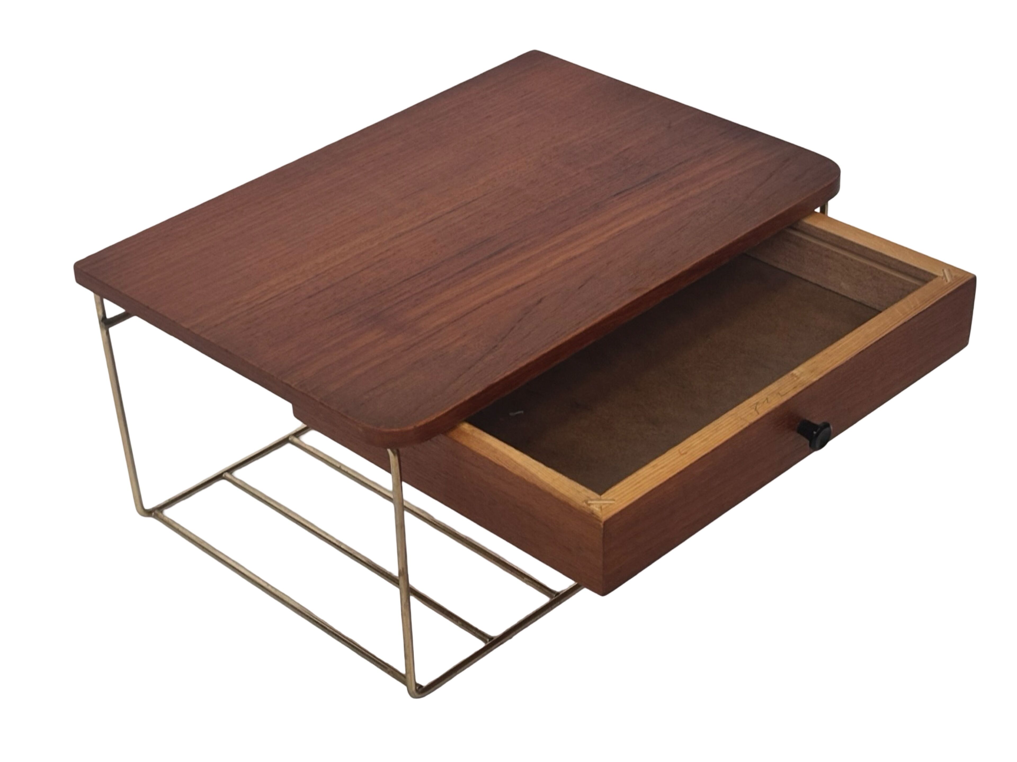 Vintage Floating Wall Shelf With Drawer, Teak String Rack 60's Design