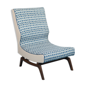Armchair chair fabric wood design 70s vintage