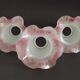 Set of 3 White Opaque Glass Shades With Ribbed Detail Pink Frilled Edge