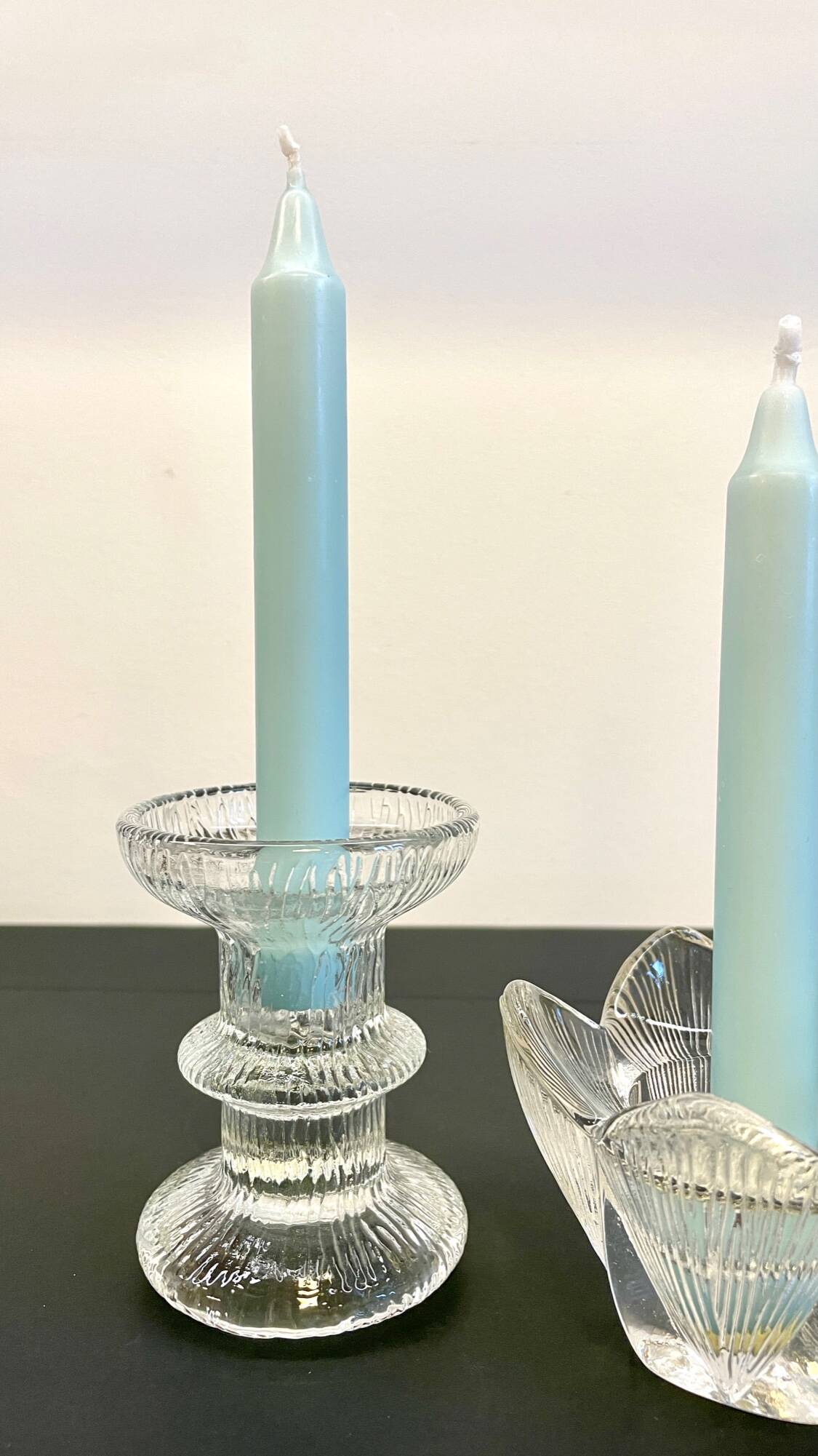 Vintage-style crystal candlesticks in the style of LITTLA