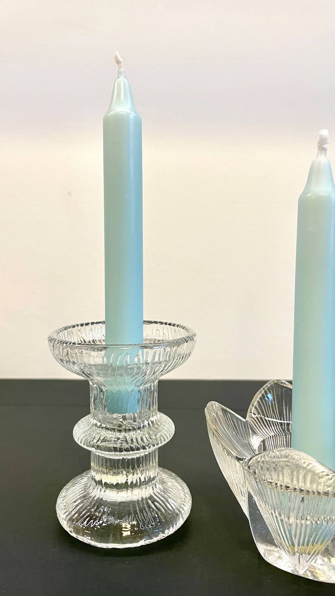 Vintage-style crystal candlesticks in the style of LITTLA