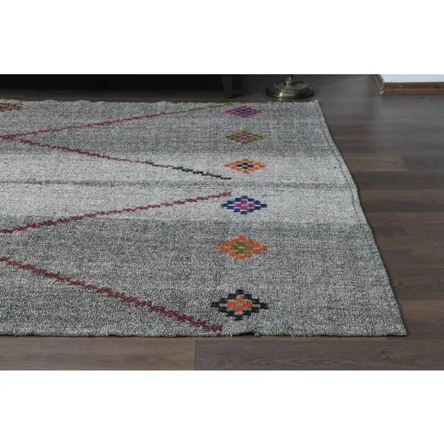 1970s Vintage Turkish Oushak Handmade Wool Cotton Gray Area Rug 200x316