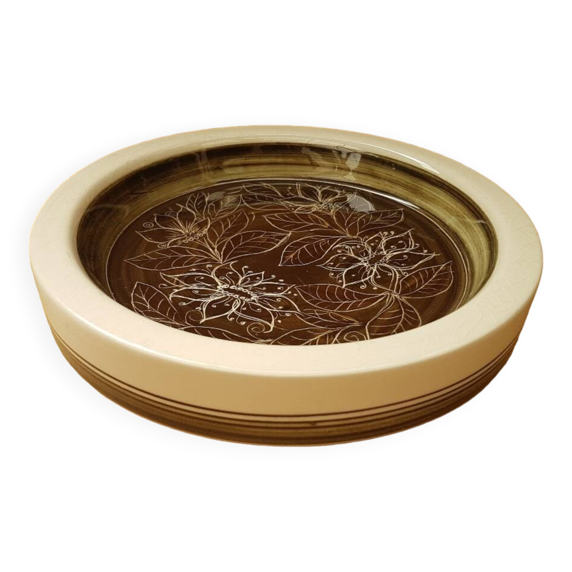 Old ceramic jersey dish decor flowers engraved vintage