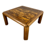 Ancienne table basse plateau marbre doré design années 70 pieds bois vintage
