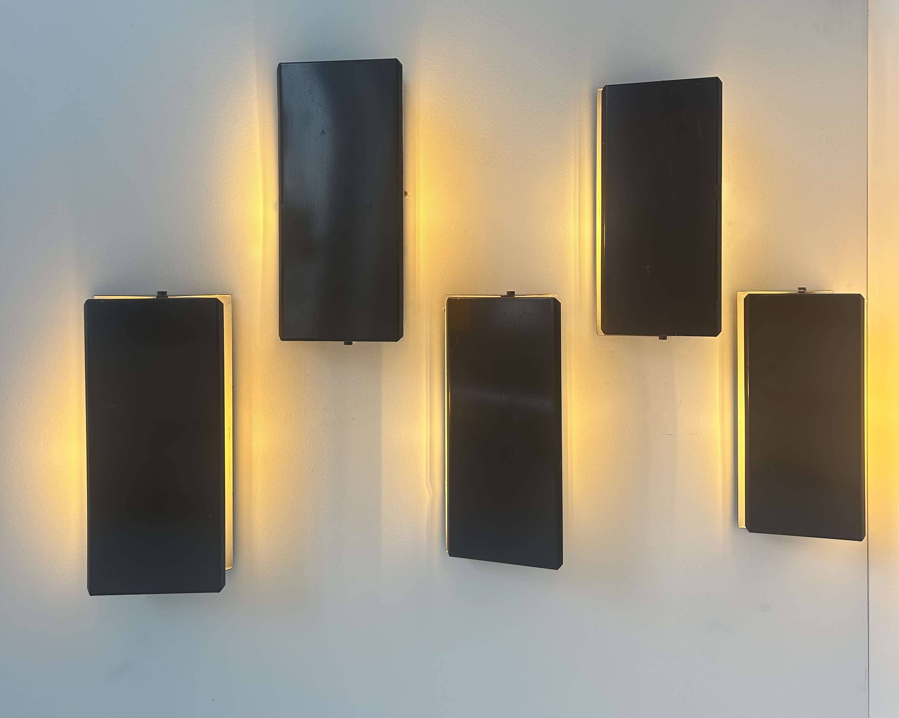 Set of 5 vintage shuttered wall lights, brown, France 1970
