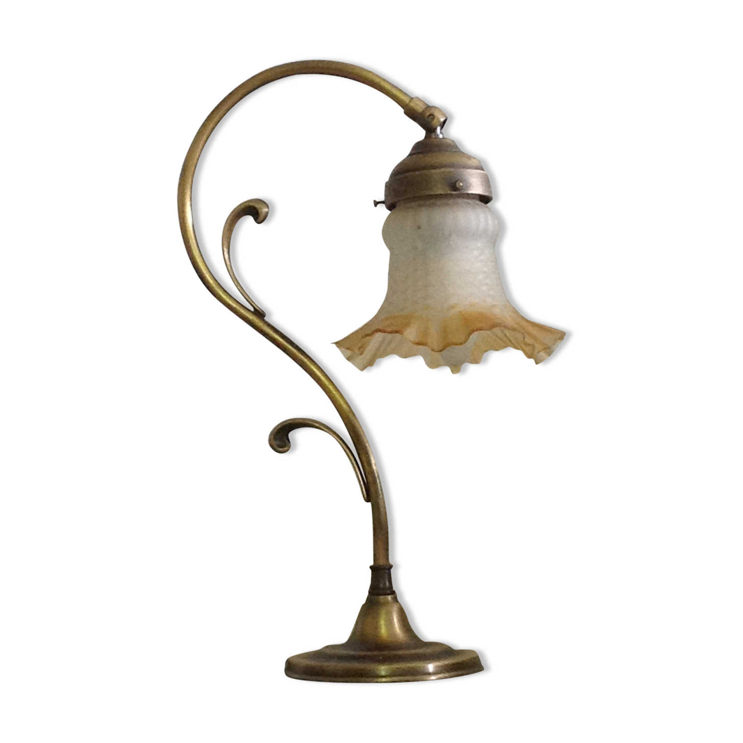 Old table lamp brass vintage tulip glass