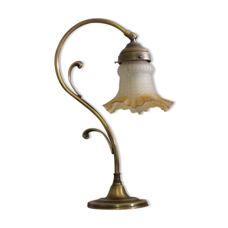 Old table lamp brass vintage tulip glass