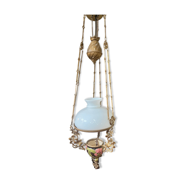 Suspension monte et baisse Art nouveau en barbotine, vers 1900