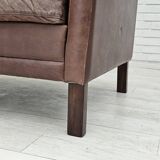 Années 1970, canapé classique danois 2 places, cuir marron d'origine.