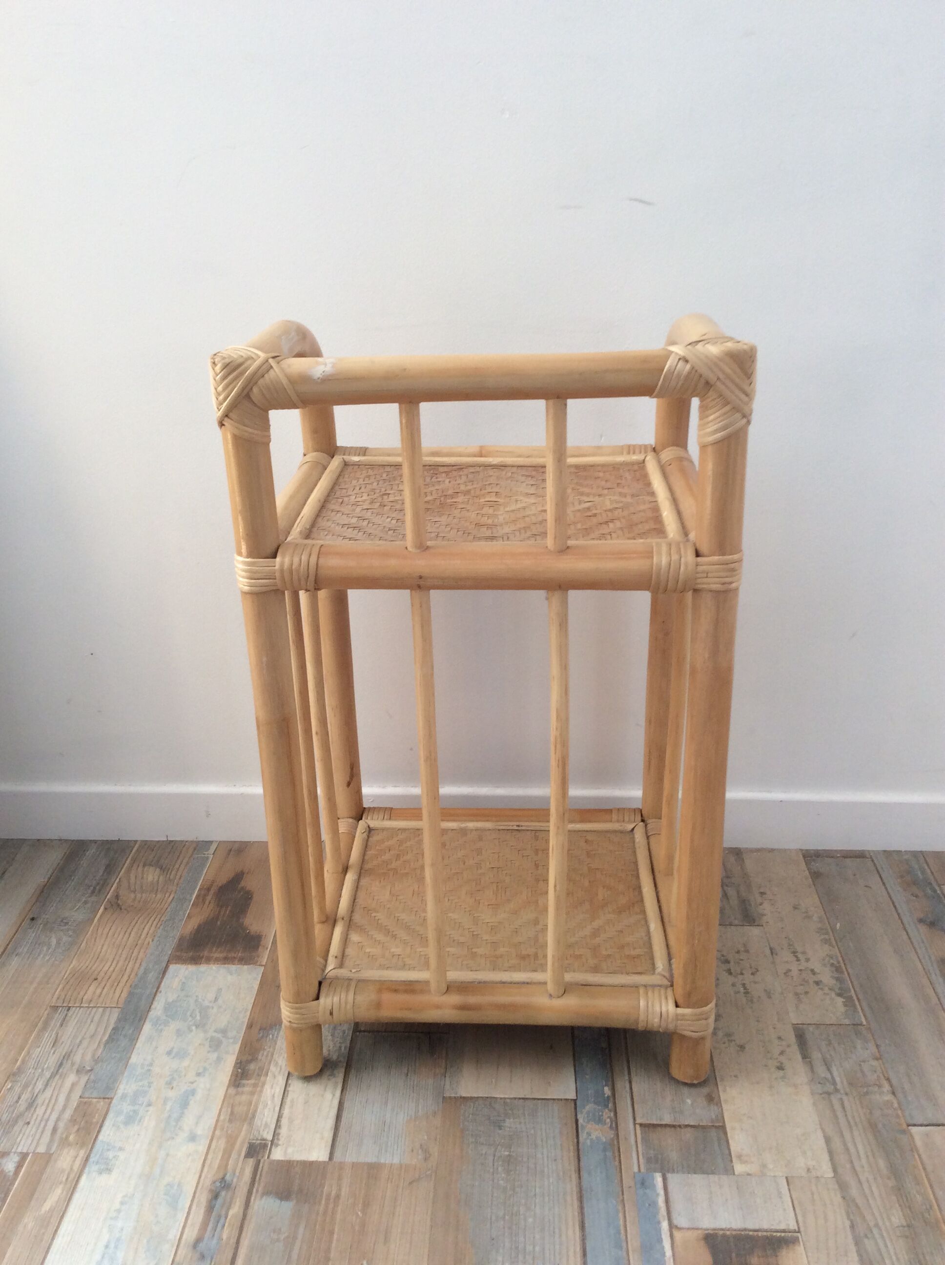 70s bamboo rattan side table
