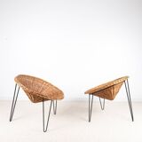 Pair of wicker "basket" armchairs